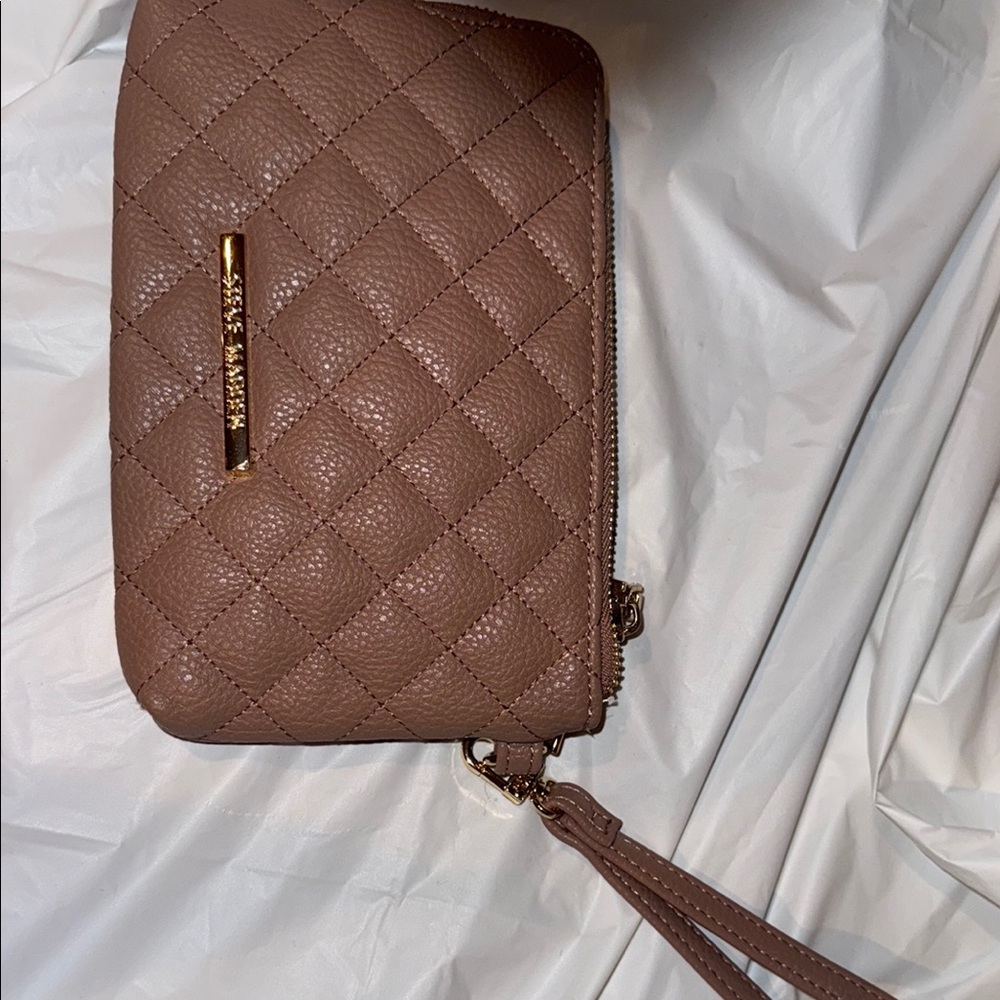 Steve Madden Brown Quilted Clutch with Wrist Strap